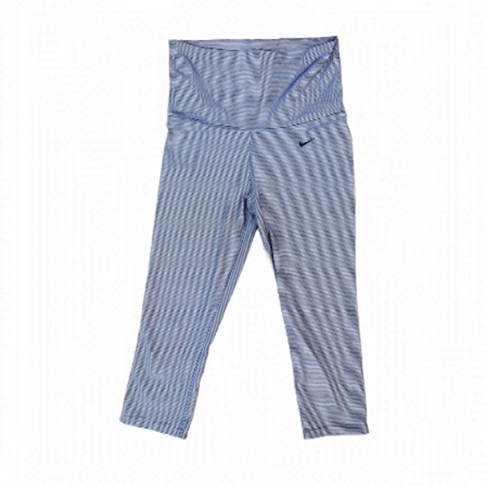 Nike Blue Striped High-Waist Capri Leggings